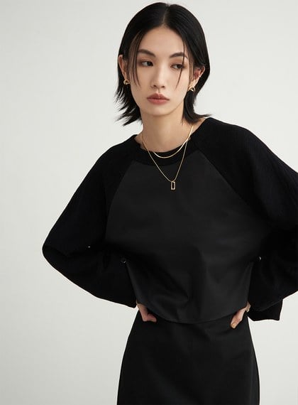 異材質拼接休閒上衣